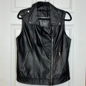 Bagatelle Black Vegan‎ Leather Moto Vest Biker Medium